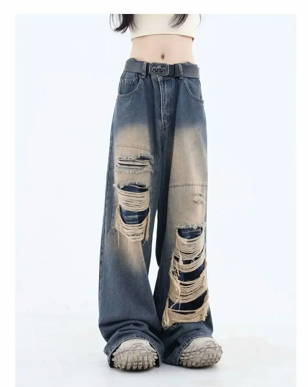 Y2k Ripped Jeans Harajuku Gothic Grunge Baggy Streetwear Gyaru Trousers