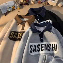 Loose Retro Versatile Long Sleeves Stitching Thick Chic Clothes