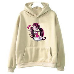 M-Monster High Casual Hoodies Long Sleeve Winter Cartoon Sweatshirts Girls Kawaii Printing Pullovers
