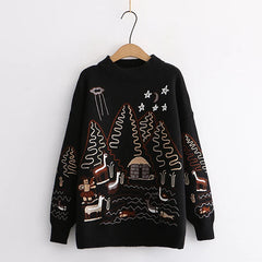 Korean College Style Cartoon Embroidered Women's Sweater