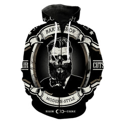 Cartoon Skull Barber Zipper Hoodie 3D Printed Funny Fashion Harajuku Top Hot Sale