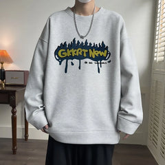Men Loose Harajuku O Neck Long Sleeve Casual Tops Pullovers Oversized Letter Hoodies
