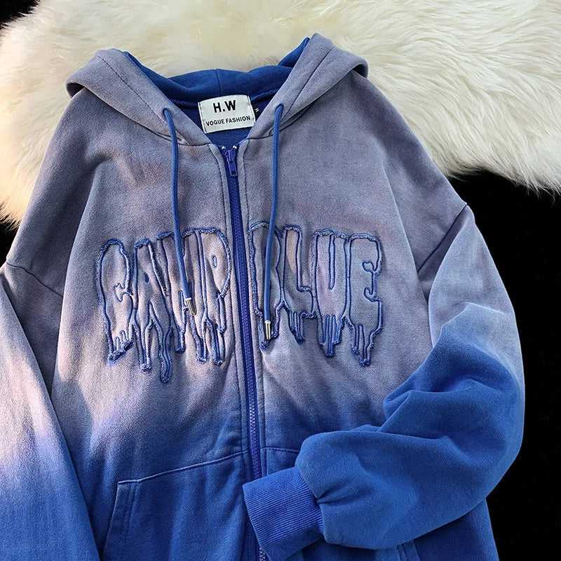 Y2k Zip Up Hoodie Autumn Winter Harajuku Gothic