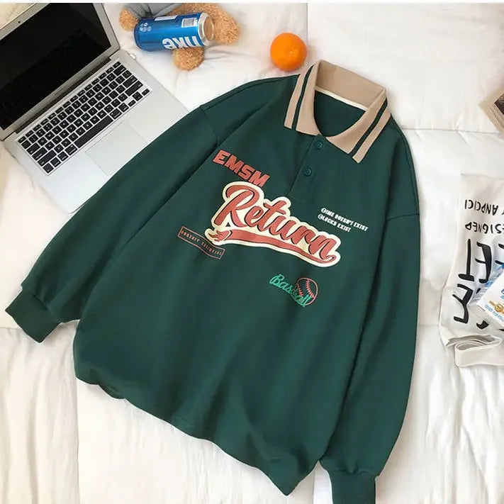 Street Chic: 2023 New Autumn Oversized Hoodie - Women's Polo Collar Letter Print