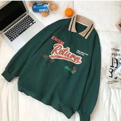 Street Chic: 2023 New Autumn Oversized Hoodie - Women's Polo Collar Letter Print