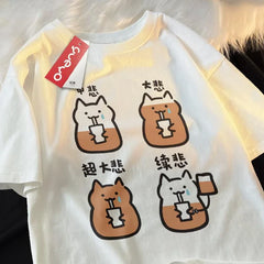 Purrfect Perk: Cozy Cat Coffee Tee with Slouchy Sleeves and Eye-Catching Design