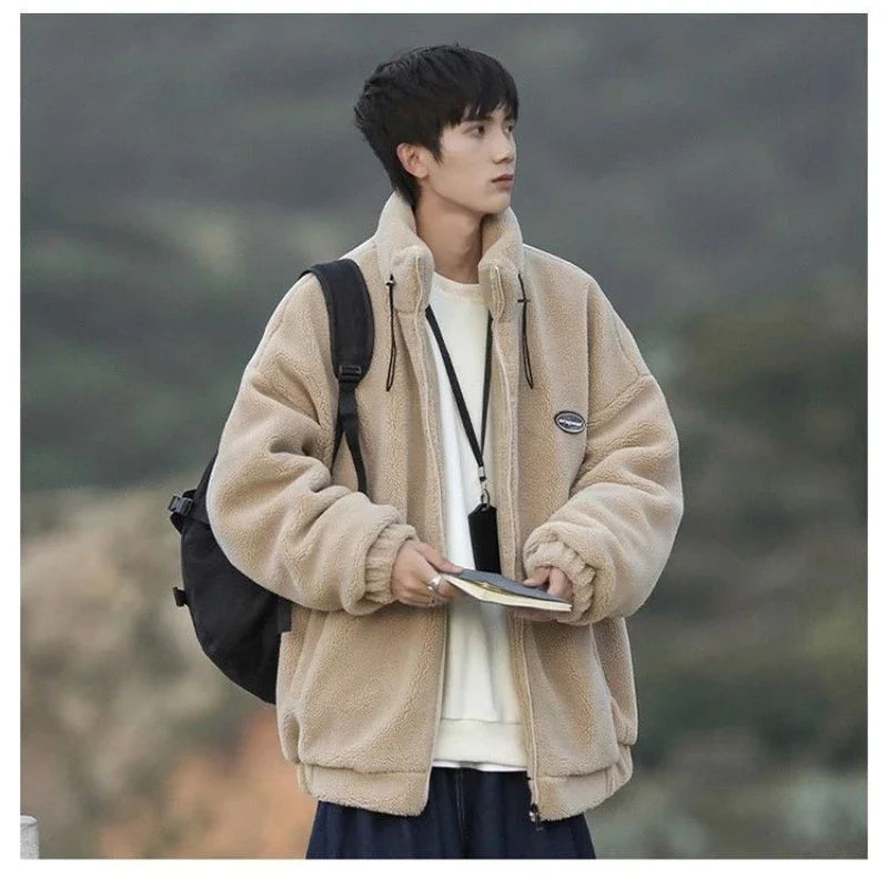 Men's Autumn Winter Retro Versatile Casual Velvet Cotton Printed Zipper Warm Soft