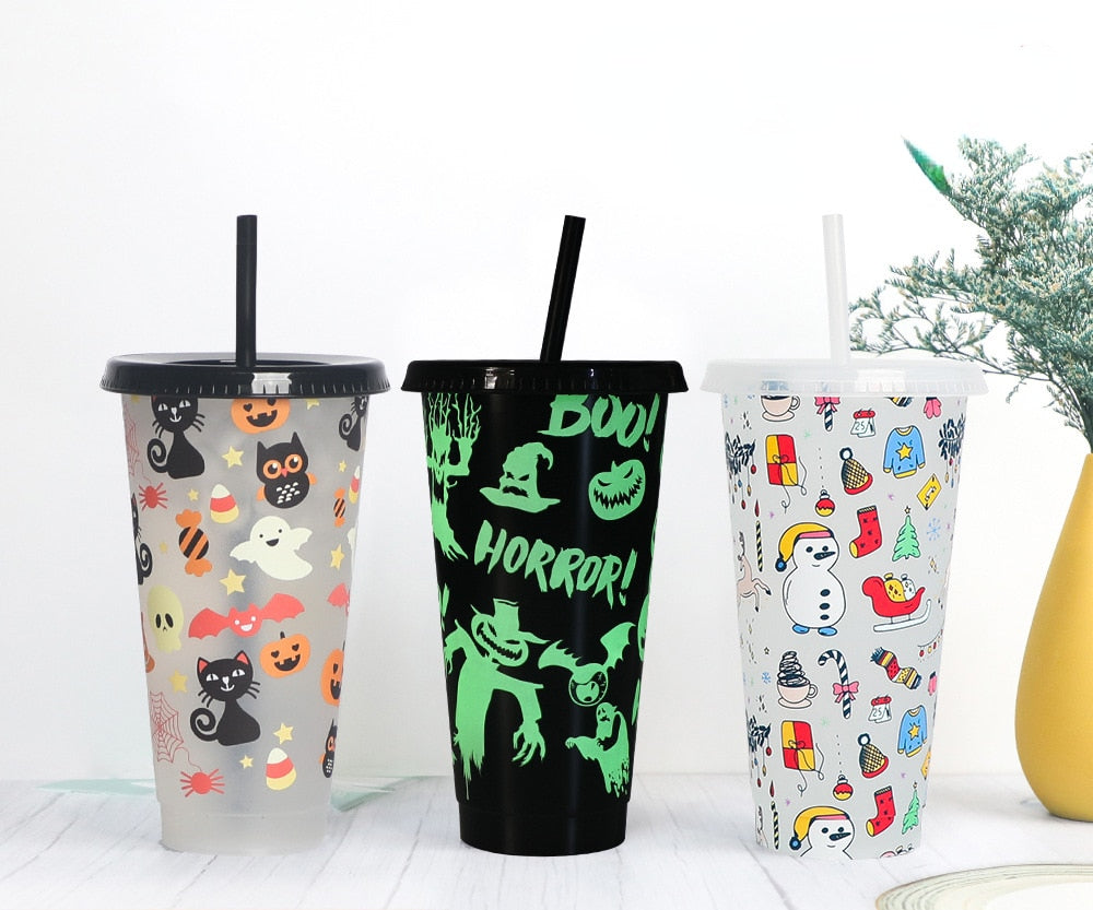 Reusable with Straws Creative Water Cups Changing Cold Water