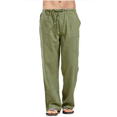 Men Pants Summer Solid Color Trousers Male Casual Elastic Waist Fitness Pants