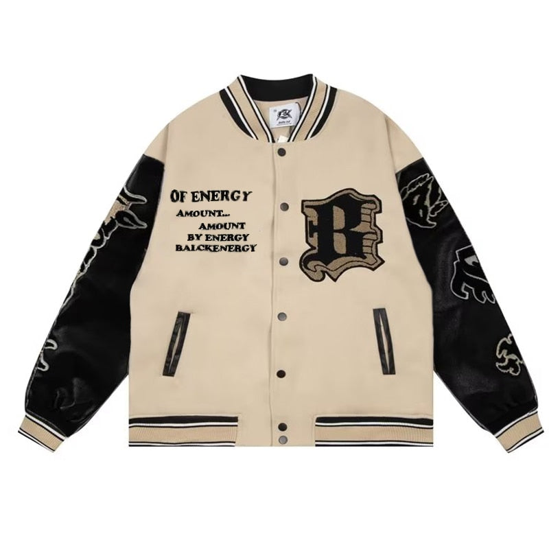 Men Hip Hop Embroidered Bomber Jacket with Varsity Baseball Outwear Style