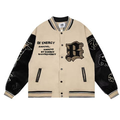 Men Hip Hop Embroidered Bomber Jacket with Varsity Baseball Outwear Style