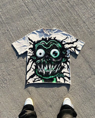 Retro Punk Chic Graphic Print Loose T-Shirt Men Fashion Casual Design