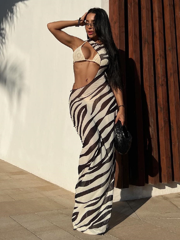 Zebra Print Beach Dress Women Bikini Dress Summer Fashion Cut Out Bodycon Dress