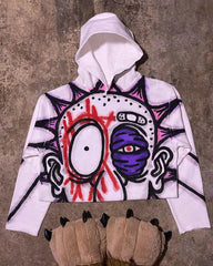 Y2K Women Hoodies Vintage Print Pullover Long Sleeve Top Oversize Streetwear Fashion