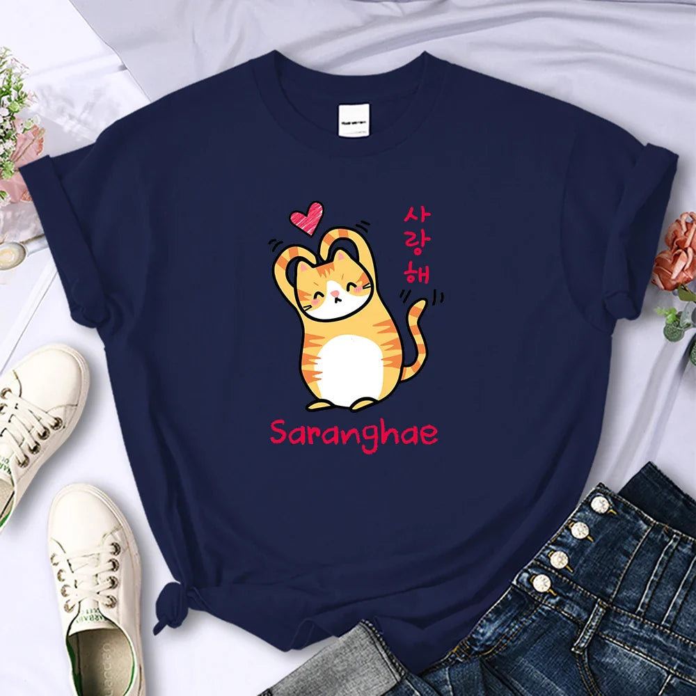 Cat Love Women's Tee Hip Hop Vintage Casual