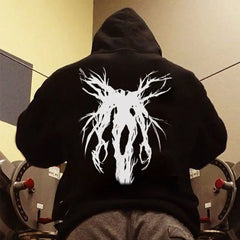 Punk Skull Print Hoodie Men's Streetwear