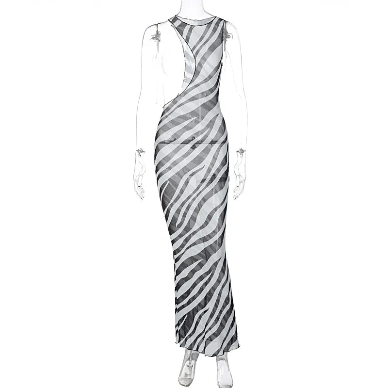 Zebra Long Beach Dress Cover-Ups Sexy Out Bodycon Women 2024