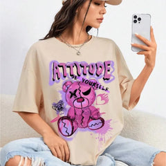 Spring Cotton 'Be Your Self' Bear Women Tee Streetwear Comfort