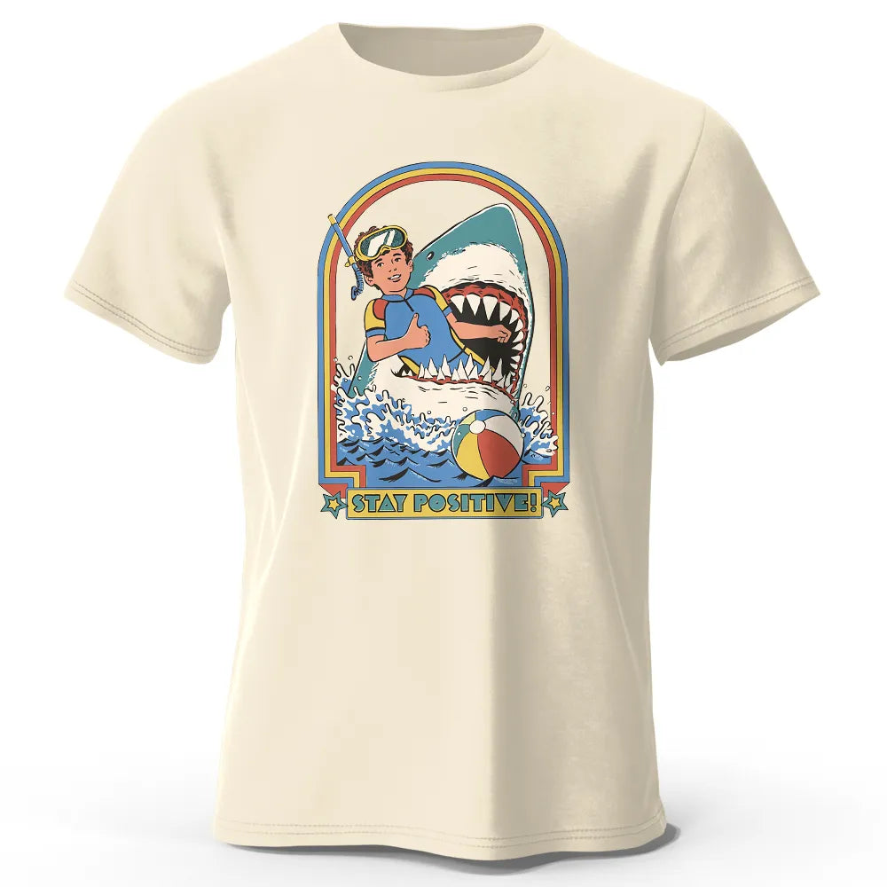 Men Stay Positive Printed Cotton Classic Vintage Funny Tops Tees