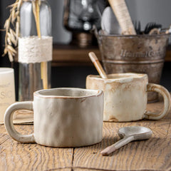 Coarse Pottery Coffee Cup Hand-Pinched Vintage Ceramic Mug for Household
