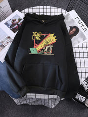 Cartoons Fleece When You Facing The Dead Line Print Men Fashion Loose Hoodie