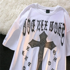 Retro Cross Personalized Graphic T shirt Fashion Street Hip Hop Loose