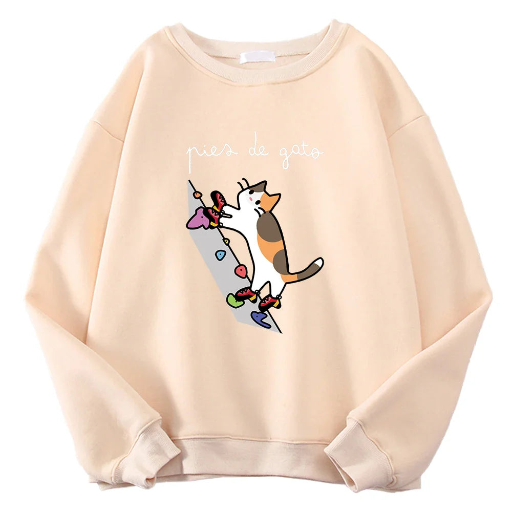 Brave Climbing Cat Printing Men Pullover Casual Trend Hoodies Harajuku