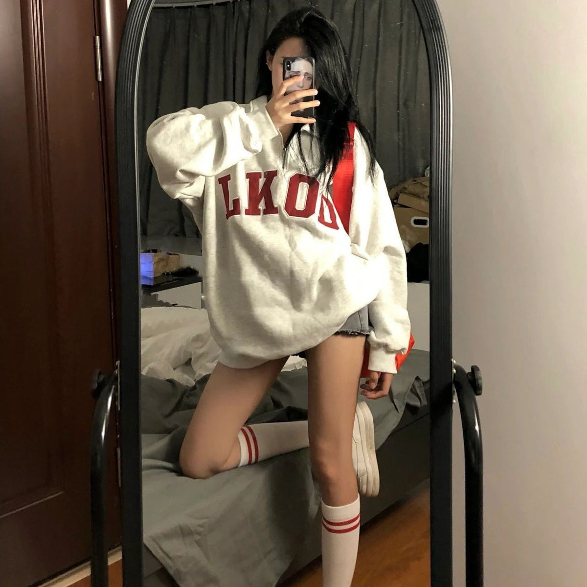 Deeptown Vintage Embroidery Women's Oversized Harajuku Zipper Sweatshirts: Retro Loose Casual Style