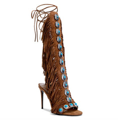 Western Dream Fringe Knee High Heels
