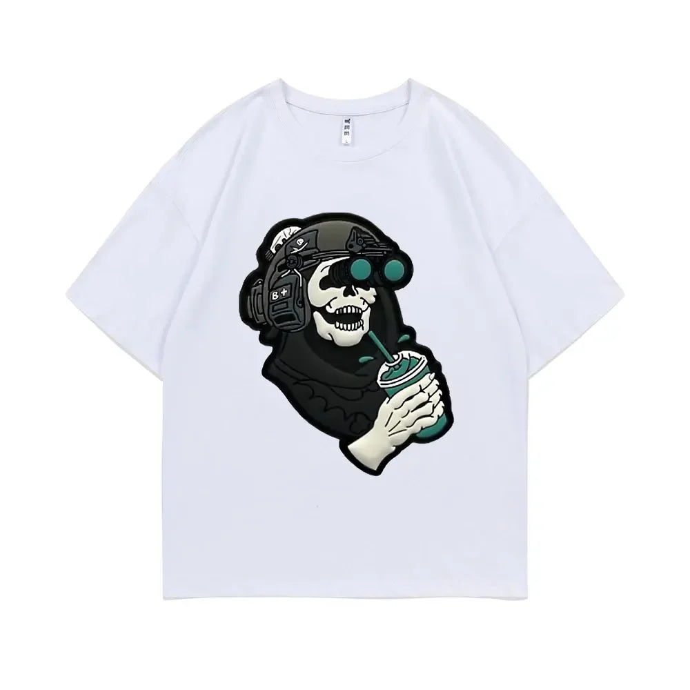 Men's Gothic Vintage Skeleton Coffee Graphic Print Tee