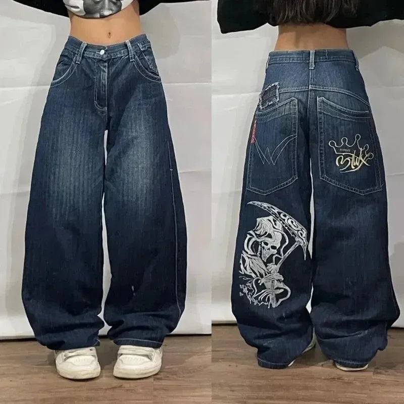 Y2K Graphic Embroidery Jeans Vintage Pants Harajuku Goth High