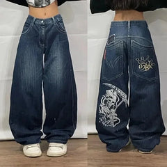 Y2K Graphic Embroidery Jeans Vintage Pants Harajuku Goth High