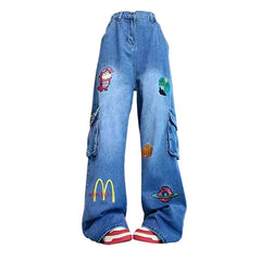 Retro Vibe Embroidered Carpenter Pants for a Stylish Workday