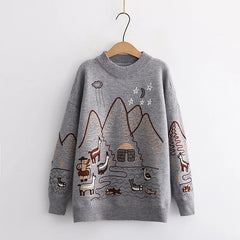 Korean College Style Cartoon Embroidered Women's Sweater