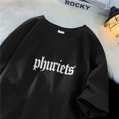Men's Fashion Oversized White Letter Tee Casual Streetwear