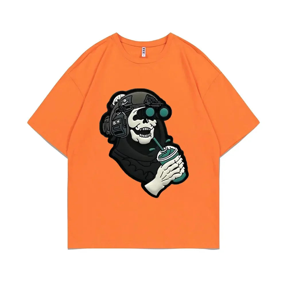 Men's Gothic Vintage Skeleton Coffee Graphic Print Tee