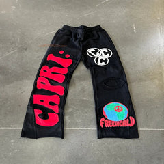 Sporty Casual Loose Fit Patchwork Trousers