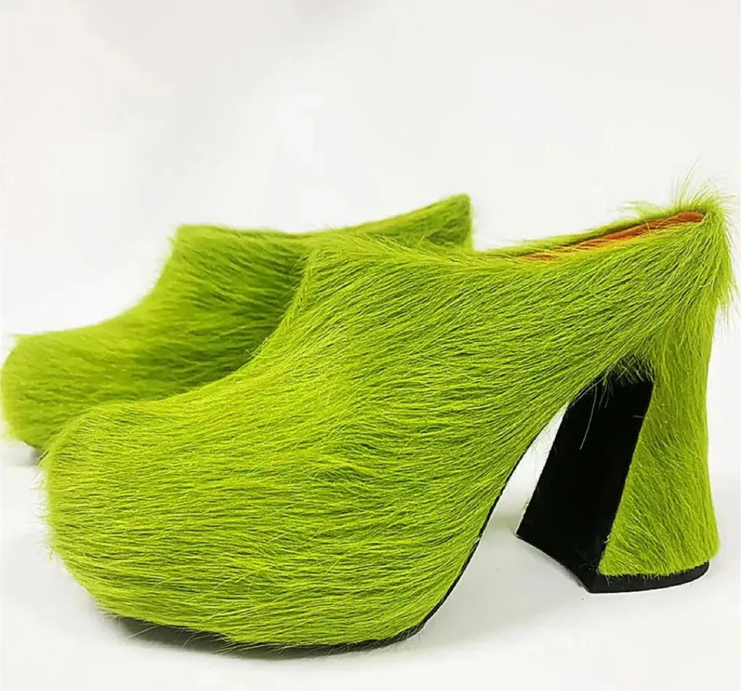 Elevate Me Fur Mule Heels