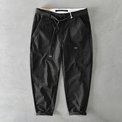 Cotton Men Cargo Pants Korean Style  Casual Loose Belt Mid Waist Slim Fit