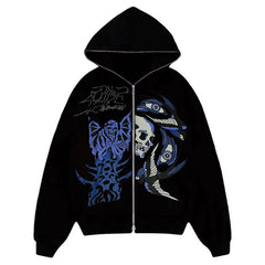 Women's Thick Hoodies Streetwear Skull Zip Up Fashion