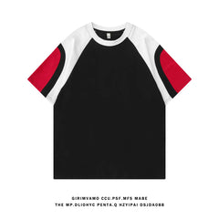 Summer Oversized Patchwork Tee Unisex American Short-Sleeve Top
