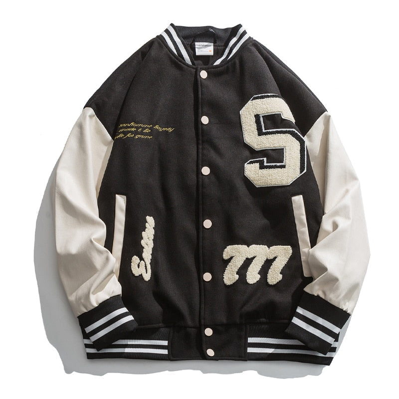 Men PU Leather Vintage Casual Jacket with Towel Embroidery