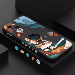 Cartoon Astronaut Square Silicone Case For iPhone Bumper Back Cover