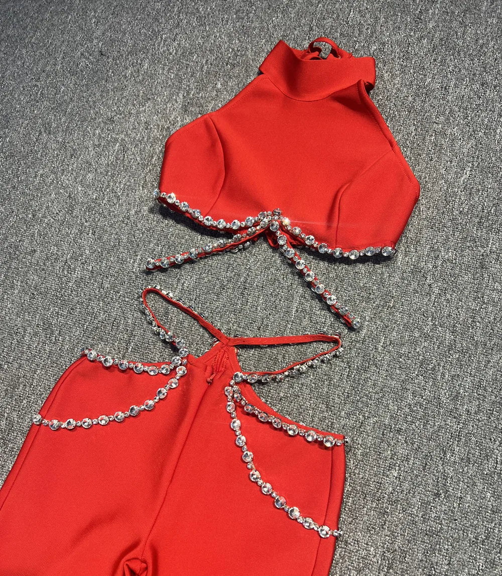 Shinning Crystal Bandage Pants Set