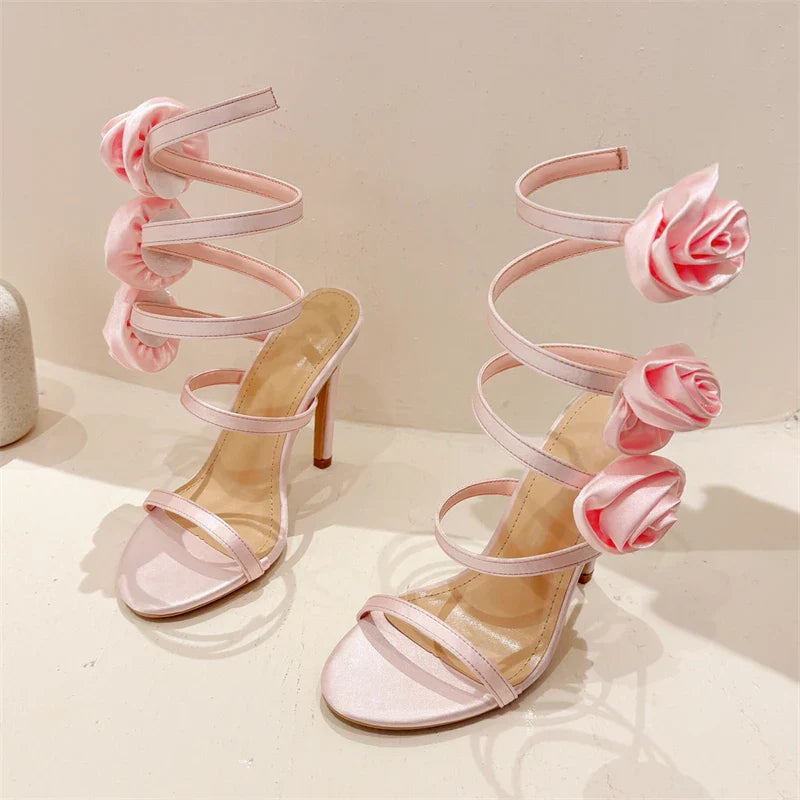 Silk Flower Ankle Strap High Heels