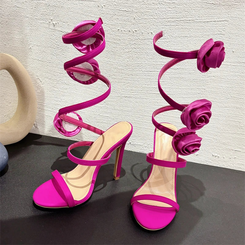 Silk Flower Ankle Strap High Heels