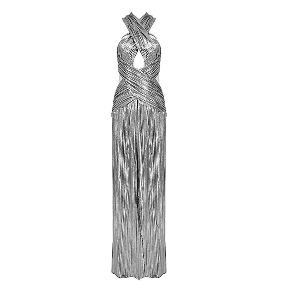 Silver Criss Cross Maxi Dress
