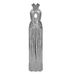 Silver Criss Cross Maxi Dress