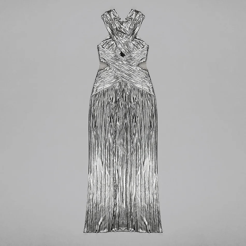 Silver Criss Cross Maxi Dress
