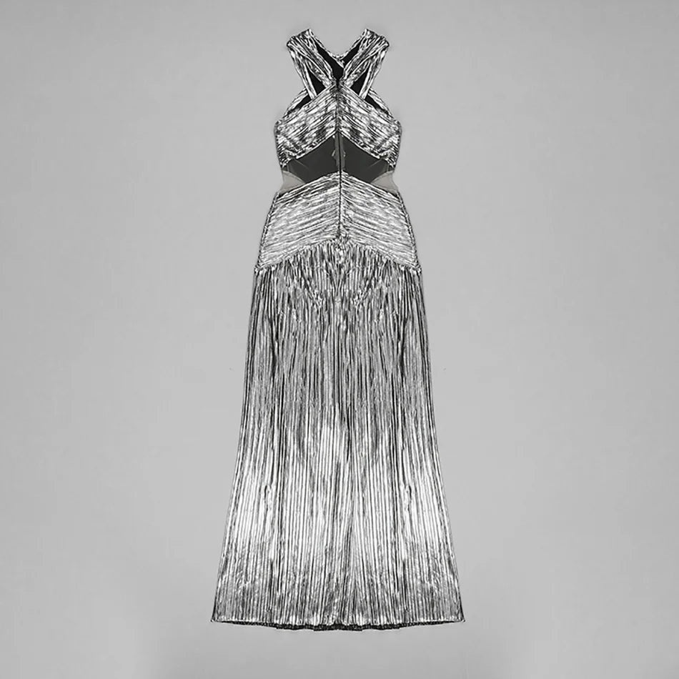 Silver Criss Cross Maxi Dress